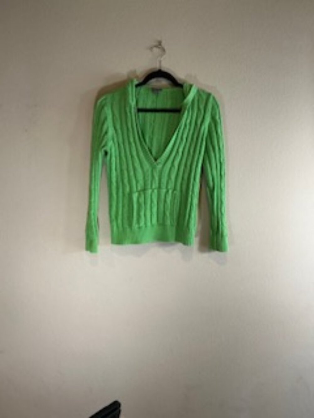 Ann Taylor Green Cable Knit Hooded Women's Sweater • 100% Cotton • Size M